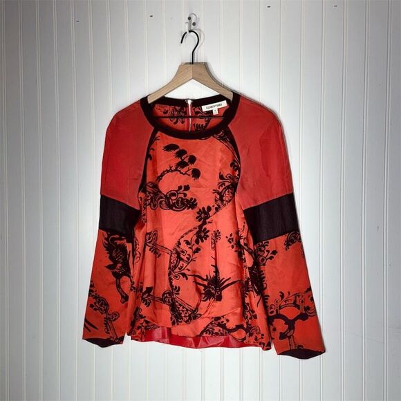 Elizabeth & James Red Sheer Sleeve Silk Blouse | Size S | Boho Gothic Luxe - Picture 1 of 9